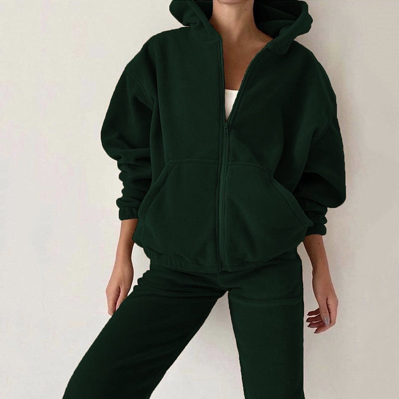 Autumn Winter Women's Brand Velvet Fabric Tracksuits Hoody Track Suit Hoodies And Pants Oversized Sportswear Two Pieces Set Green TZ126
