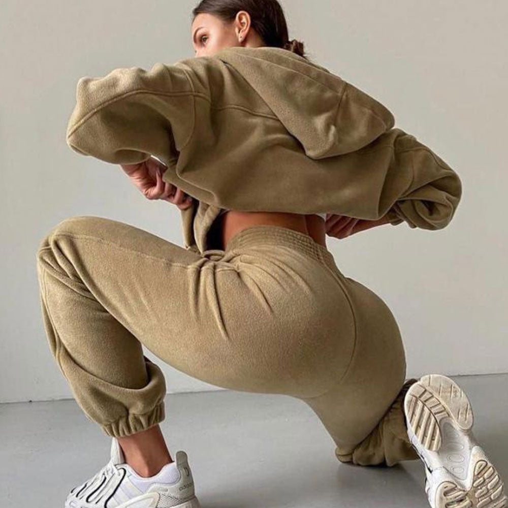 Autumn Winter Women's Brand Velvet Fabric Tracksuits Hoody Track Suit Hoodies And Pants Oversized Sportswear Two Pieces Set