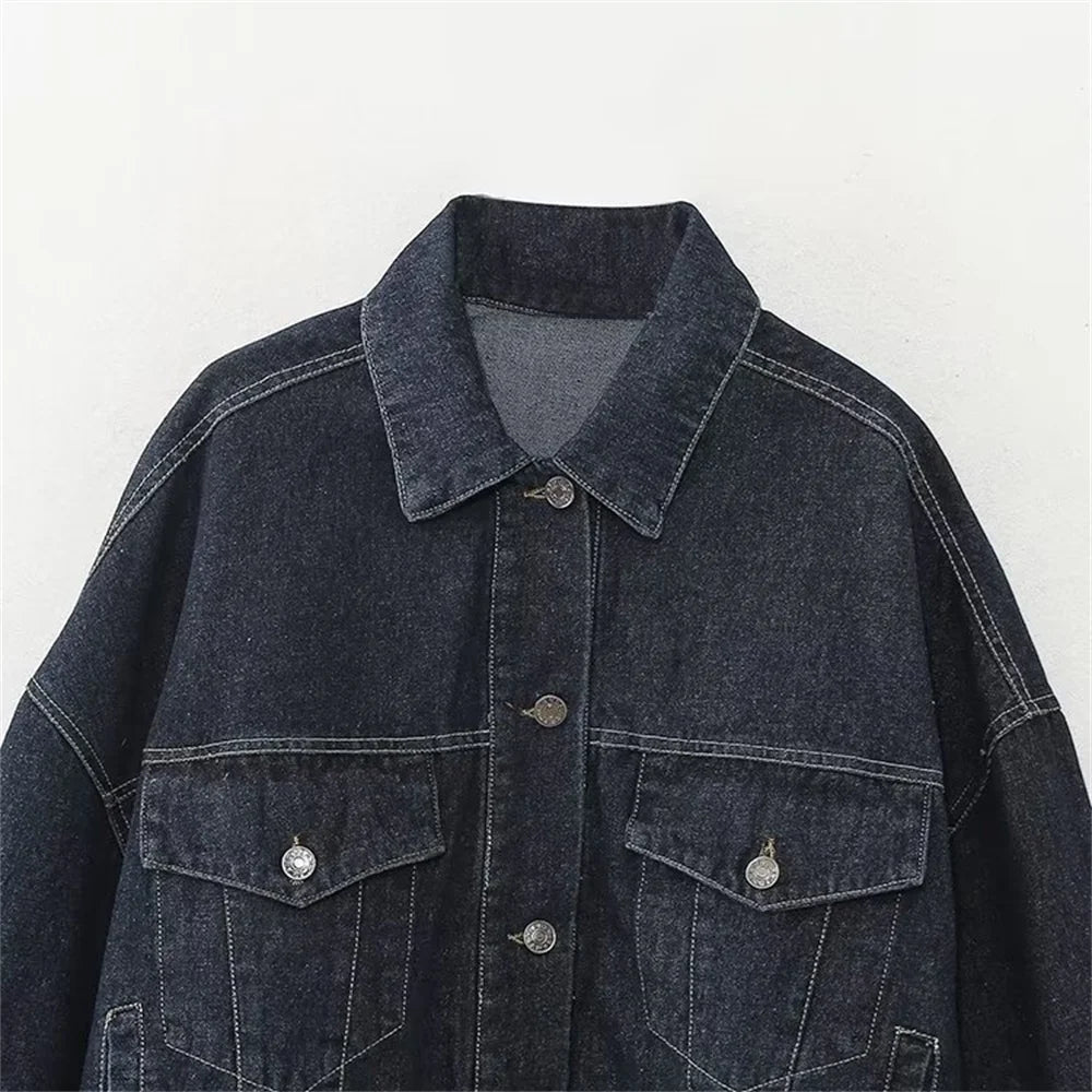 Autumn/Winter Women's New Fashion Casual Denim Jacket Coat Curled Hem Pants Set