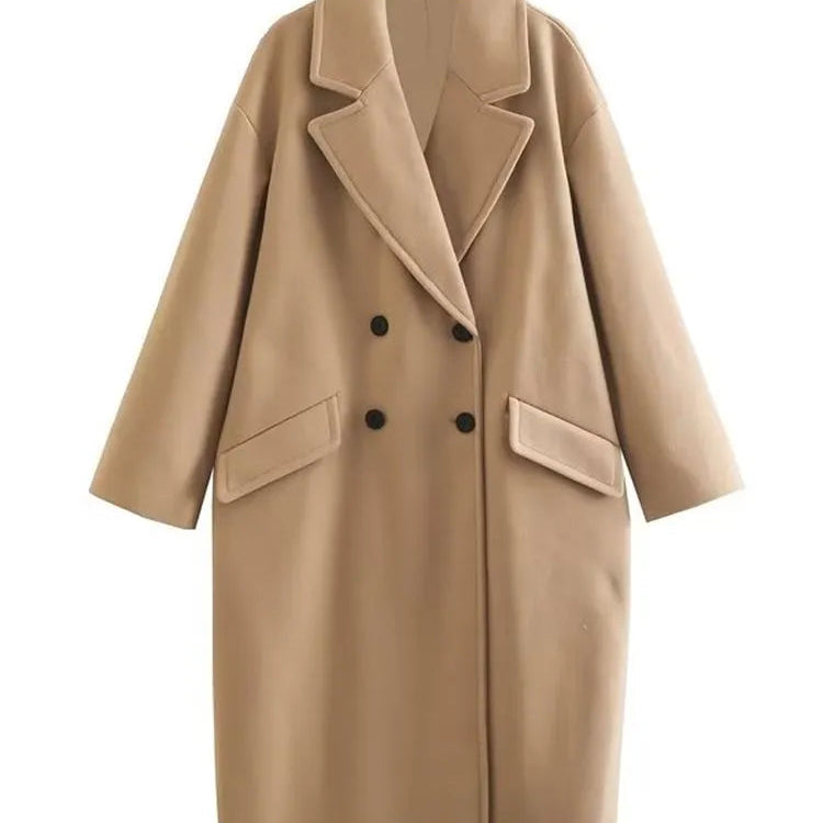 Autumn/Winter Women's Unisex Mid Length Double Breasted Windbreaker Woolen Coat Coat Yellow