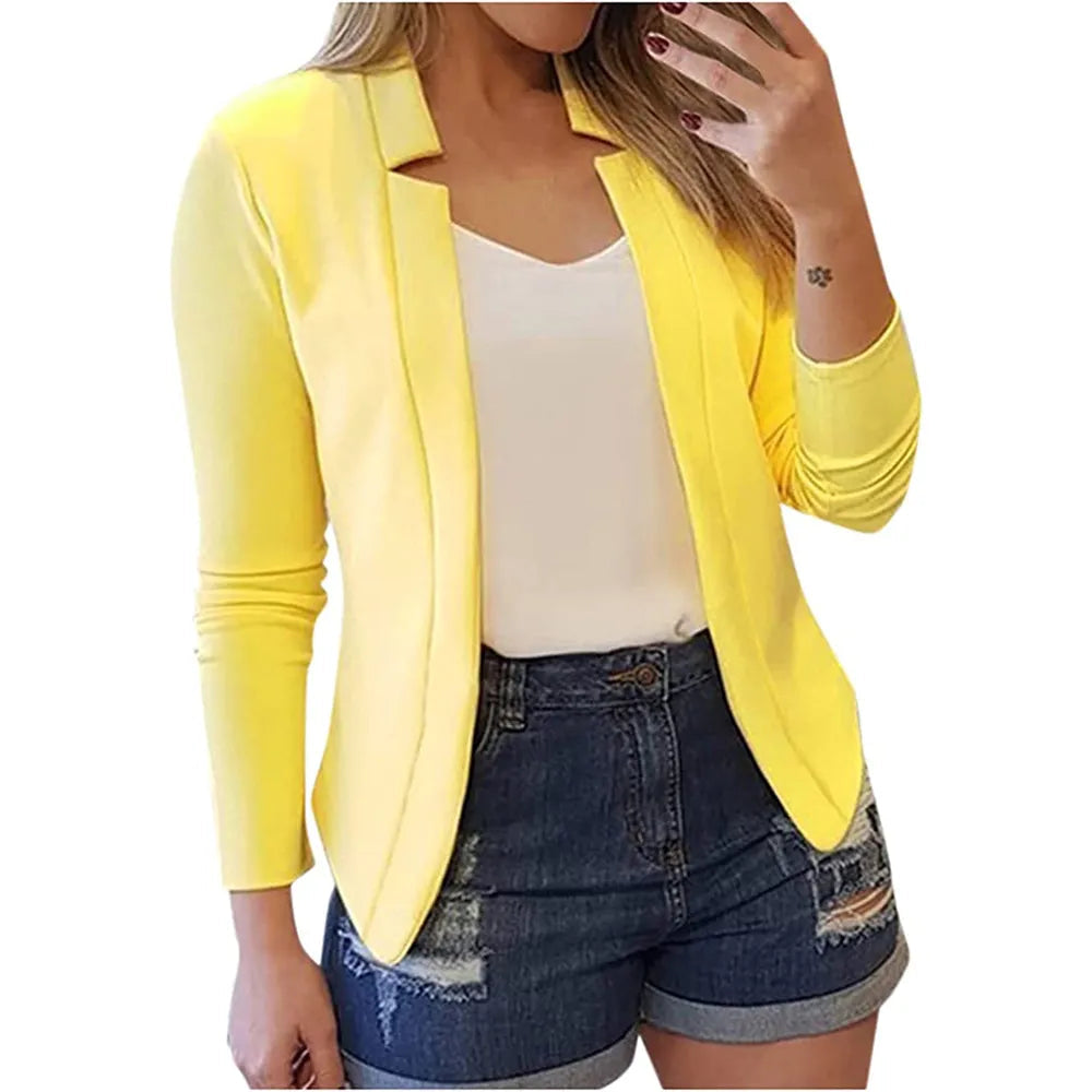 Autumn Winter women clothes small suit solid color cardigan Yellow