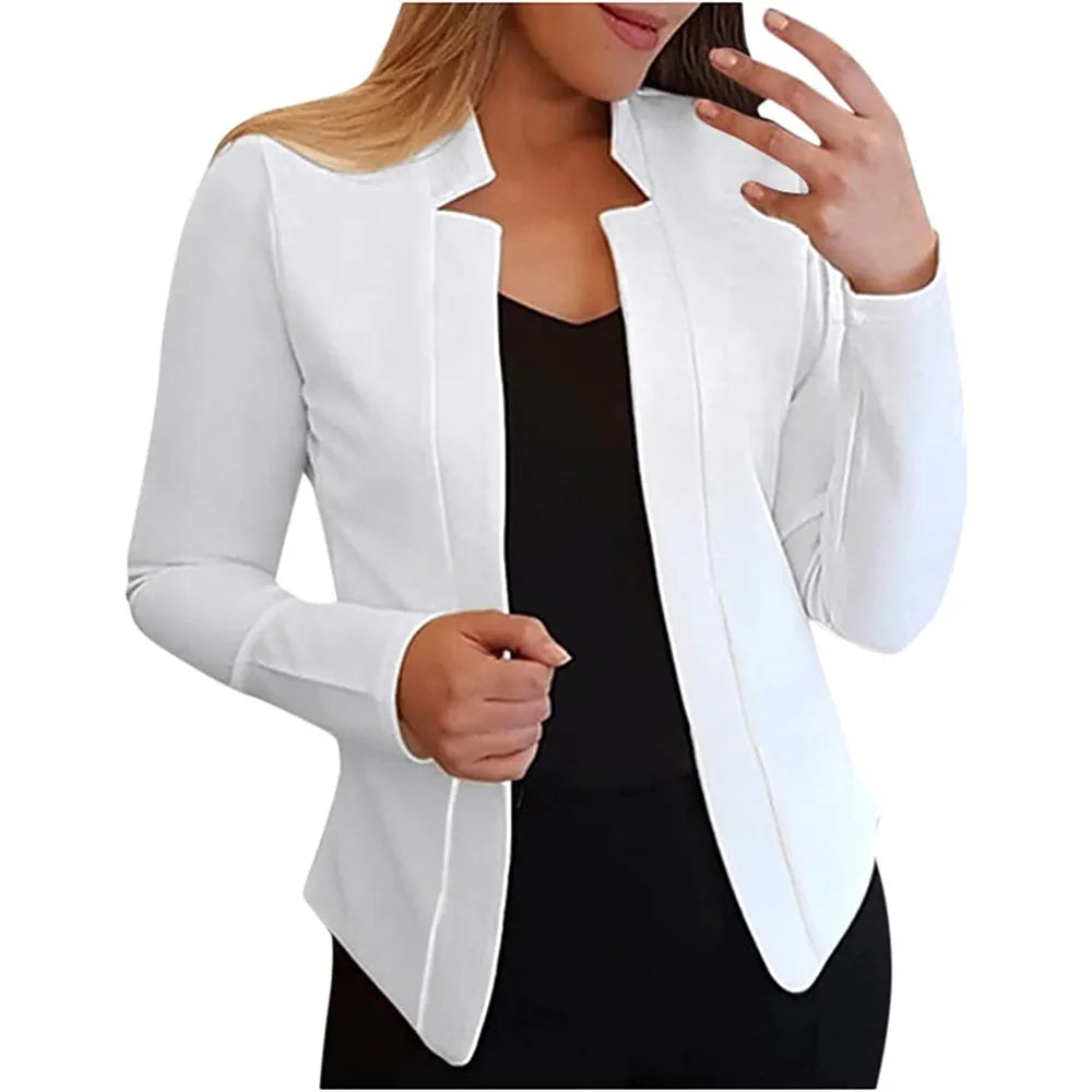 Autumn Winter women clothes small suit solid color cardigan WHITE