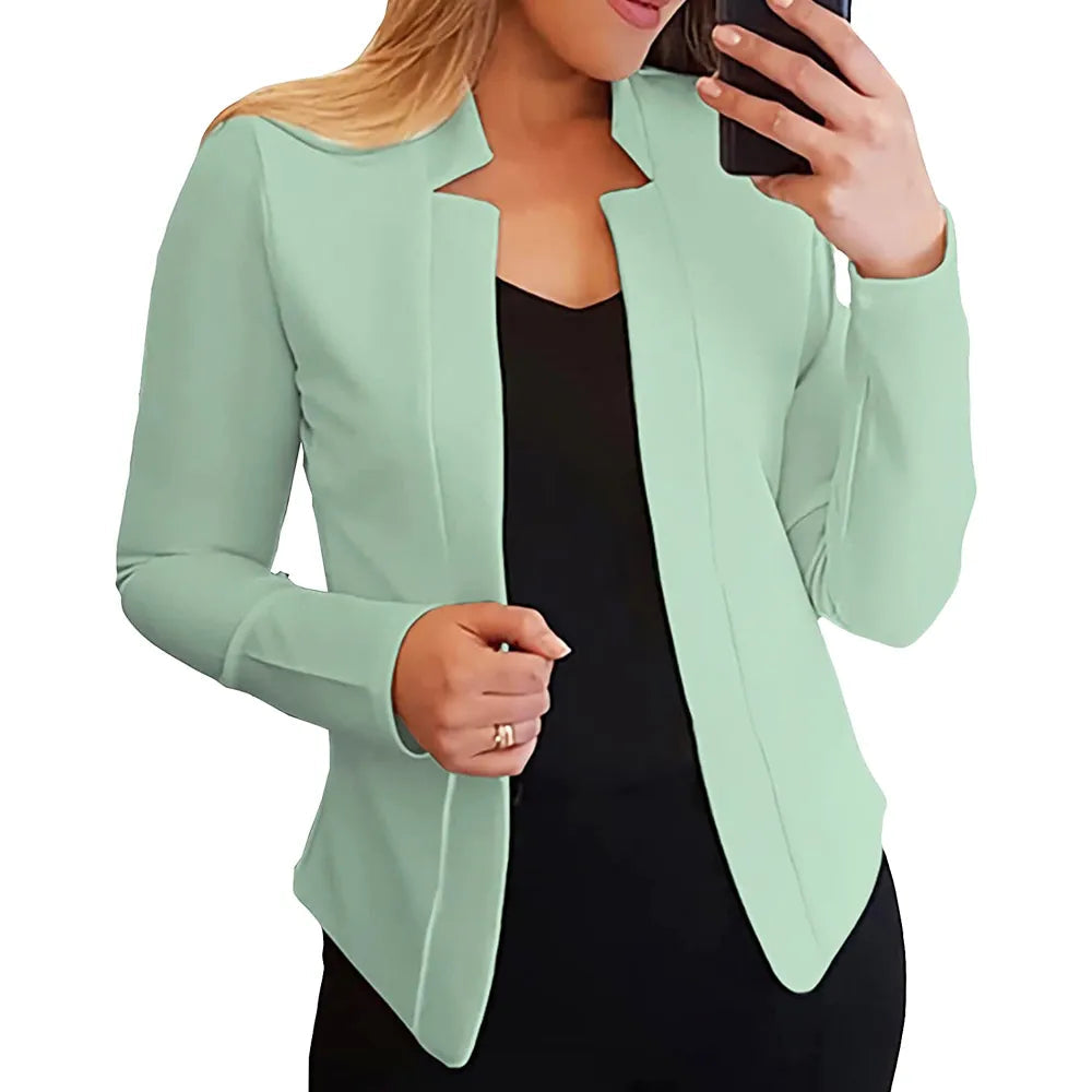 Autumn Winter women clothes small suit solid color cardigan green