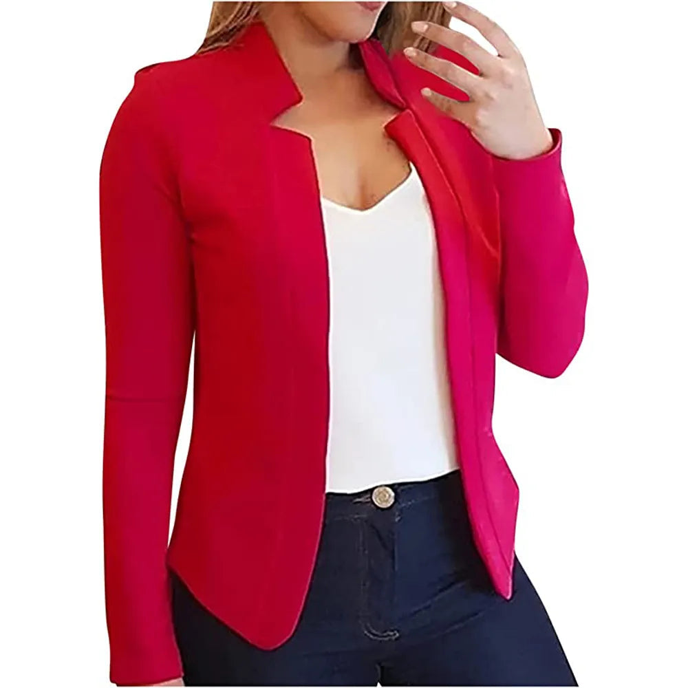 Autumn Winter women clothes small suit solid color cardigan Red
