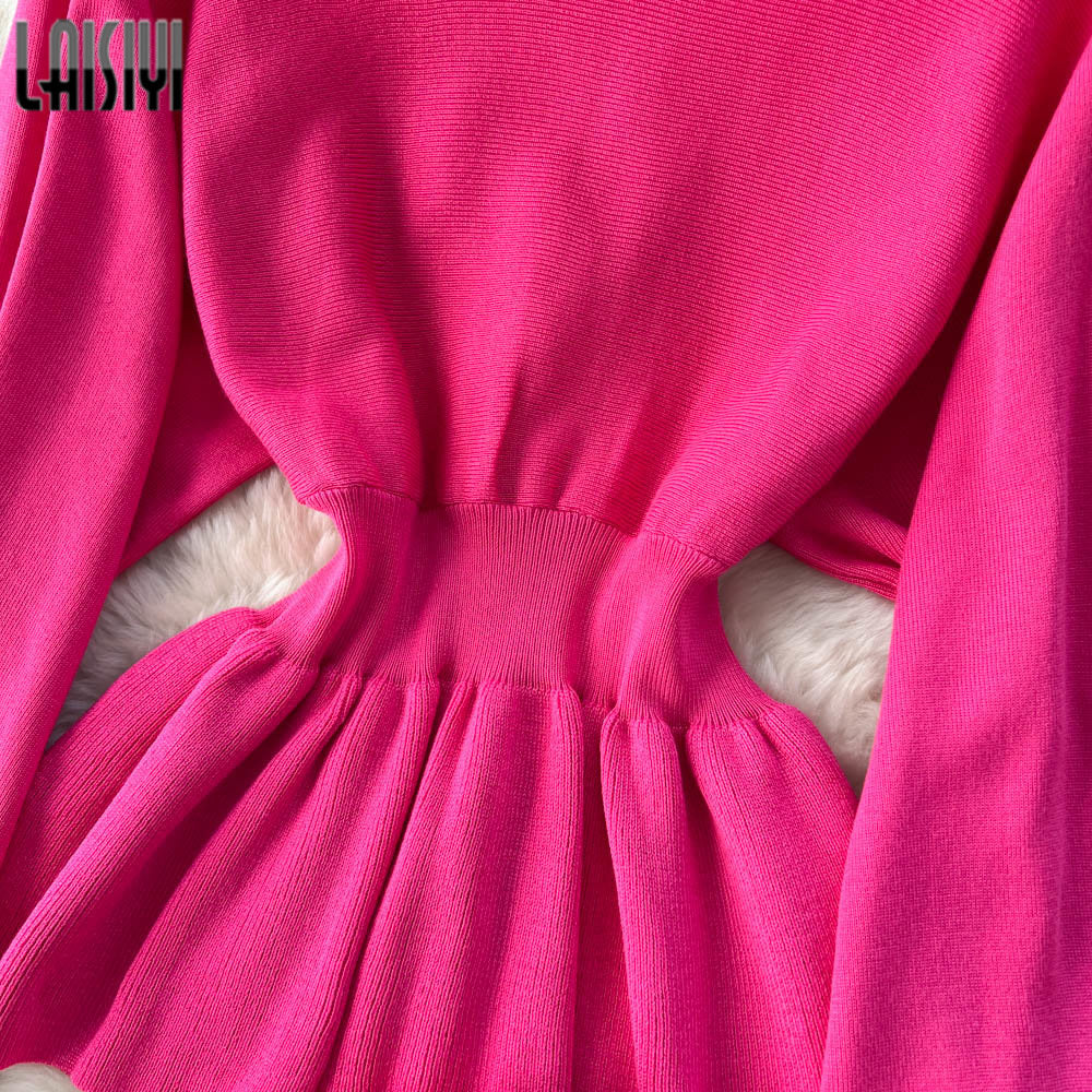 Autumn Women Set Knitting Costume Turtleneck Solid Color Pullover Sweater Slim Skirt Two Piece Suits Chic Casual Outfits