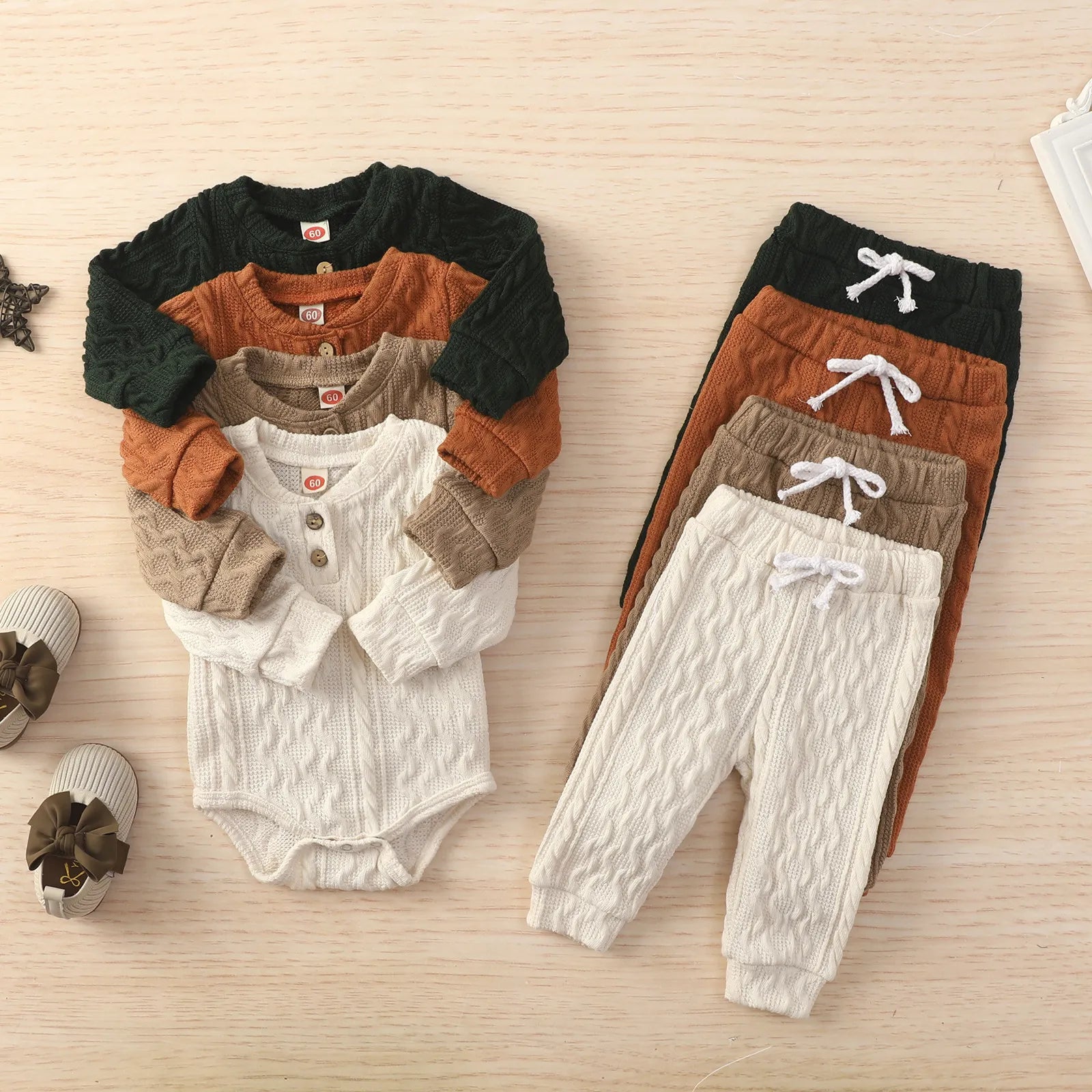 Autumn and Winter Baby And Toddler Baseball Collar Knitted Jacquard Fabric Jumpsuit+Elastic Waist Pants Casual Set