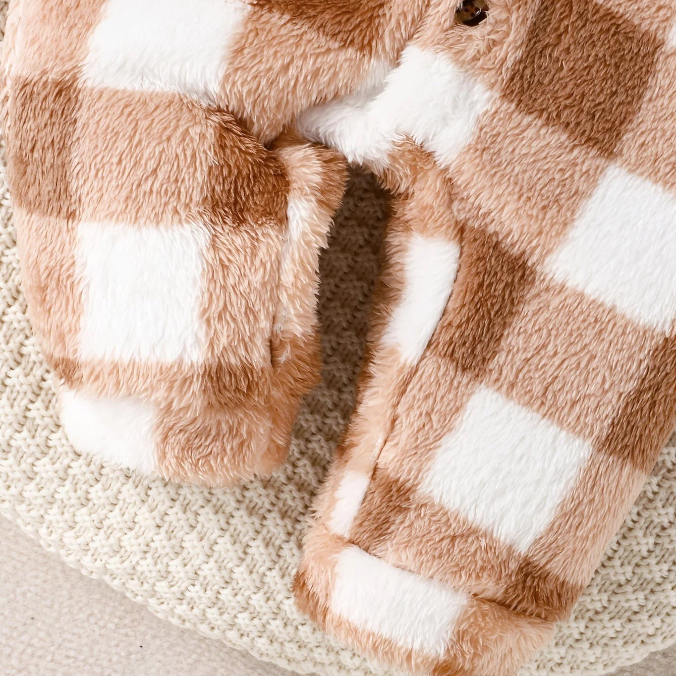 Autumn and Winter Baby Girls' Onesie Brown Plaid Soft Arctic Velvet Hooded and Feet Cute Newborn Warm Clothing Baby Romper