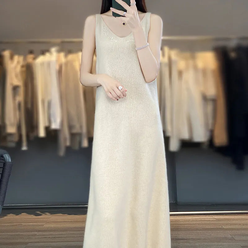 Autumn and Winter New 100% Pure Wool Fashion Versatile Cardigan Hanging Dress Set Large Women's Sweater 2024 Beige