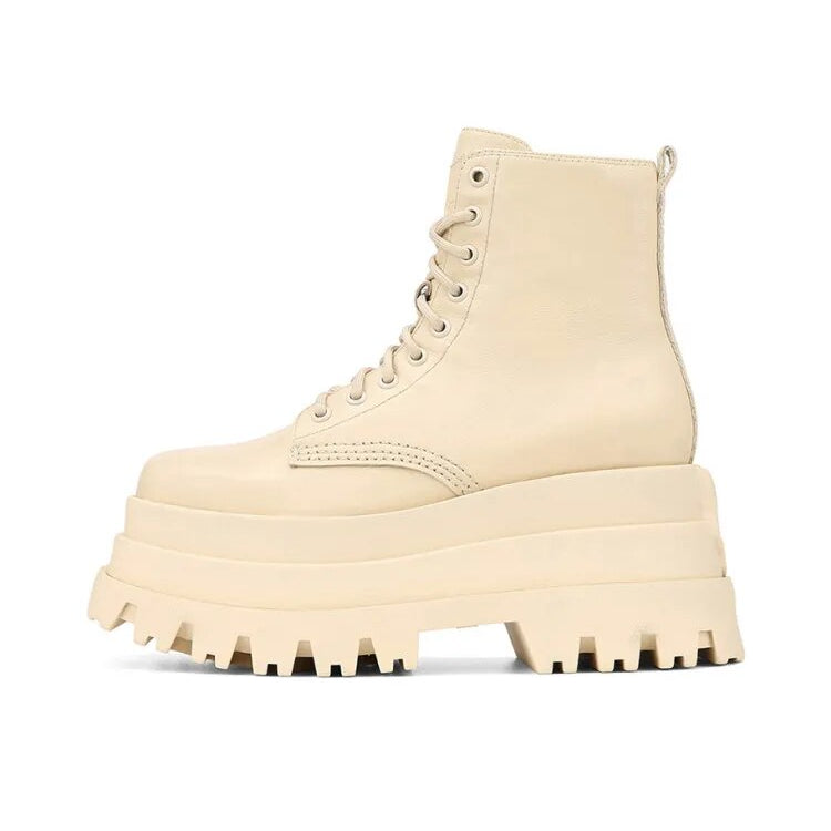 Autumn and Winter New Thick-soled Heightened Women's Boots Waterproof Platform High-heeled Short Boots Fashion Boots creamy-white