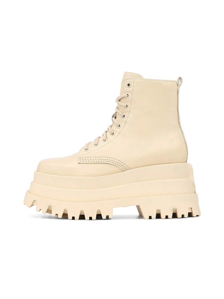 Autumn and Winter New Thick-soled Heightened Women's Boots Waterproof Platform High-heeled Short Boots Fashion Boots creamy-white