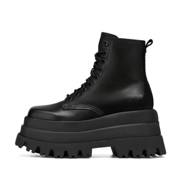 Autumn and Winter New Thick-soled Heightened Women's Boots Waterproof Platform High-heeled Short Boots Fashion Boots black