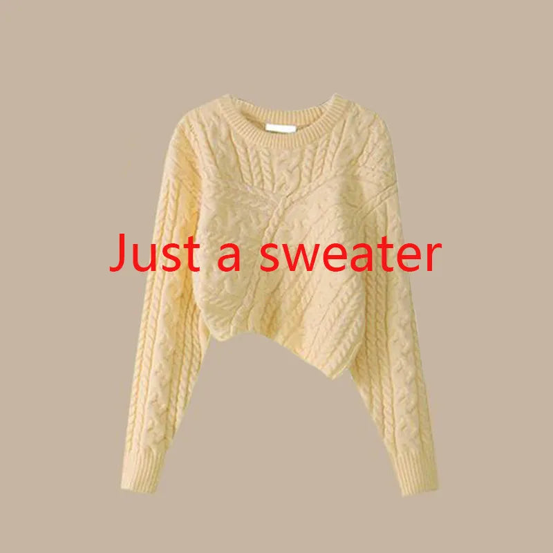 Autumn and Winter Set Women's 2024 New Korean Knitted Sweater Women's Underlay Casual Pants Three Piece Set Winter Clothes Women Yellow sweater