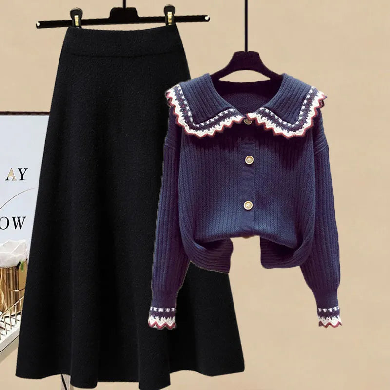 Autumn and Winter Suit Women 2022 New Korean Fashion Casual Long Sleeve Sweater Slim Skirt Elegant Women's Two Piece Set Two-piece suit C