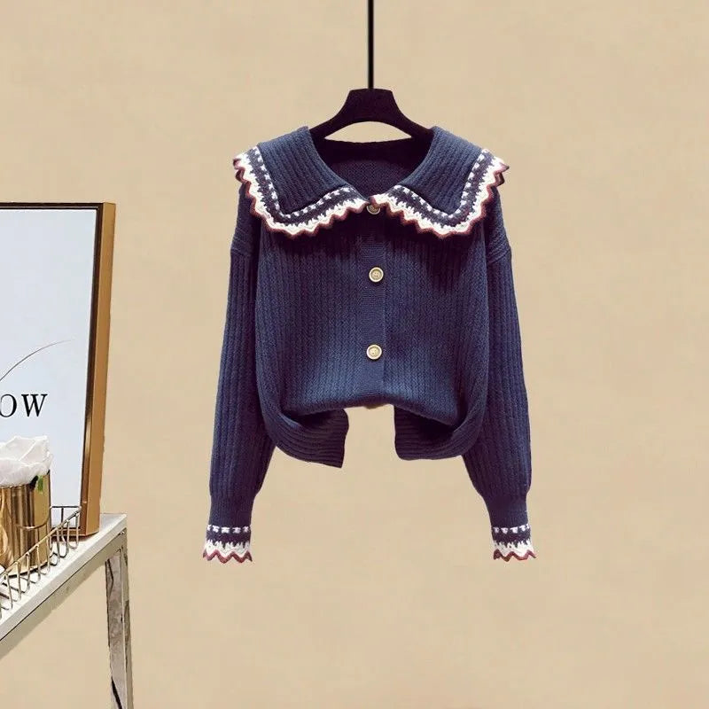 Autumn and Winter Suit Women 2022 New Korean Fashion Casual Long Sleeve Sweater Slim Skirt Elegant Women's Two Piece Set Blue sweater