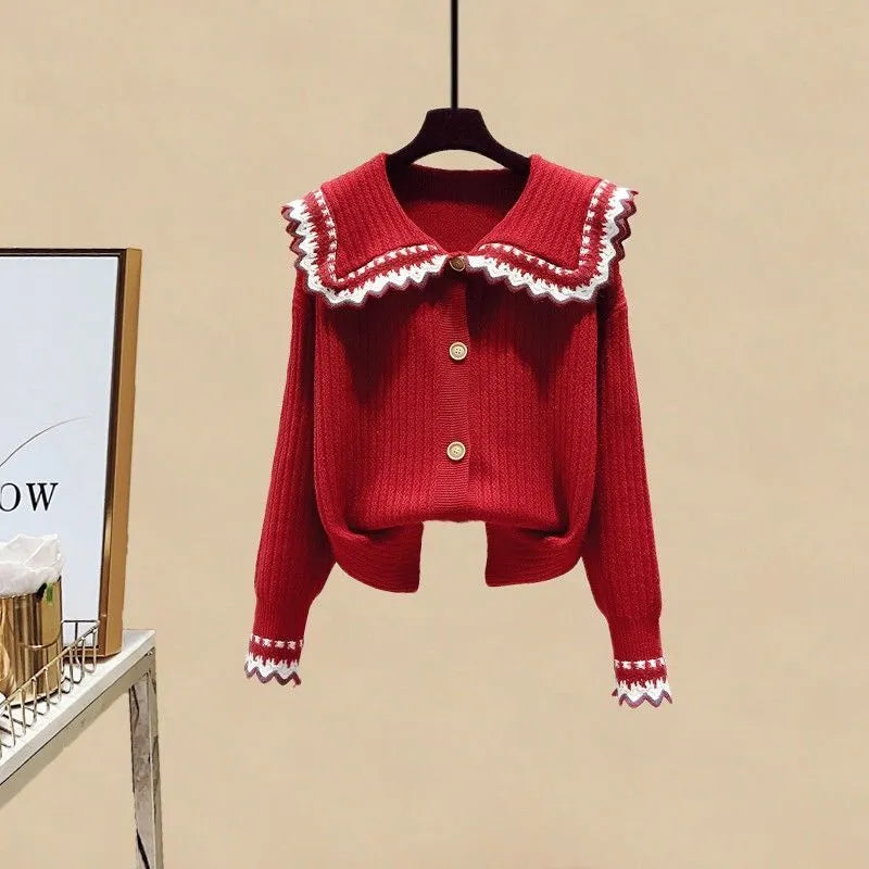 Autumn and Winter Suit Women 2022 New Korean Fashion Casual Long Sleeve Sweater Slim Skirt Elegant Women's Two Piece Set Red sweater