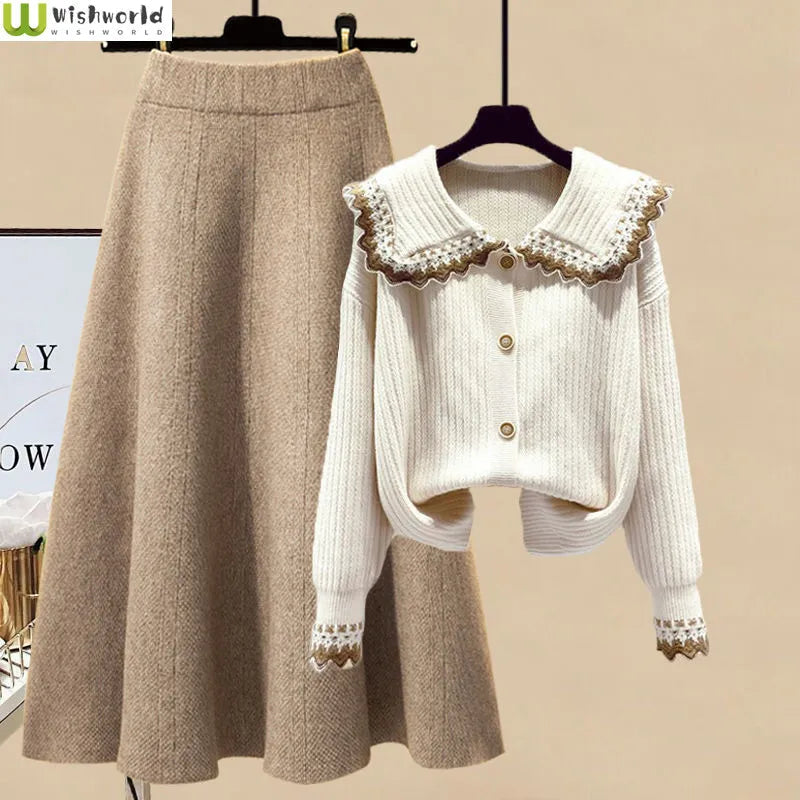 Autumn and Winter Suit Women 2022 New Korean Fashion Casual Long Sleeve Sweater Slim Skirt Elegant Women's Two Piece Set