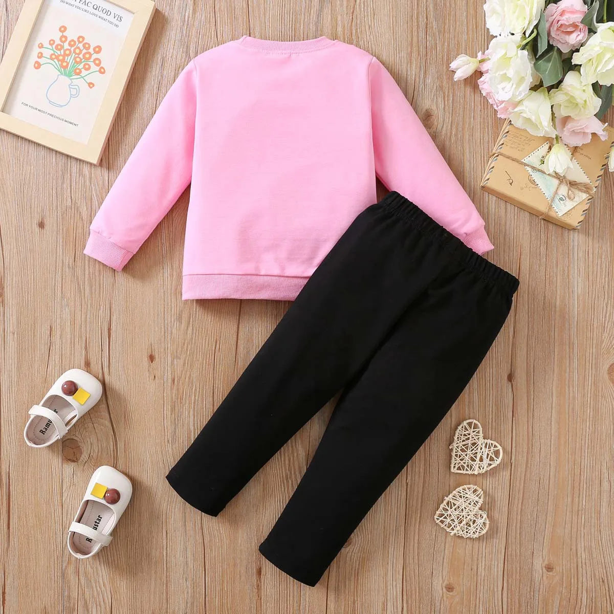 Autumn girls long-sleeved love printed blouse + trousers cotton baby Valentine's day pullover kids fashion casual clothing