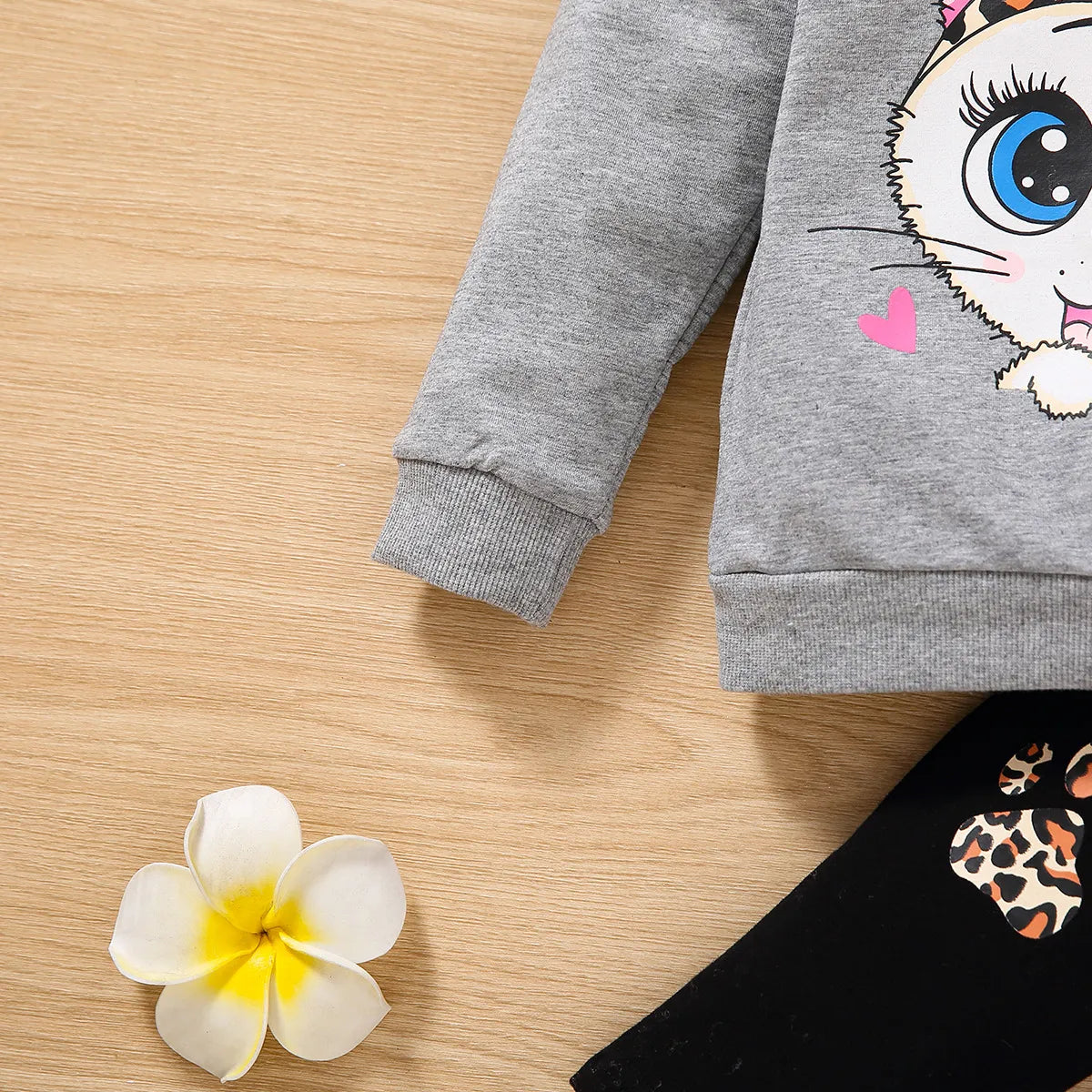 Autumn girls' long-sleeved suit, children's bow, big-eyed cat, long-sleeved two-piece suit, casual style cotton kids clothing