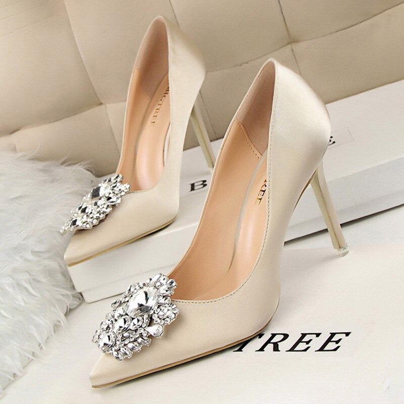 BIGTREE Shoes Rhinestone Women Pumps Stiletto Women Shoes Sexy High Heels Wedding Shoes Luxurious Women Heels Party Shoes Female gold