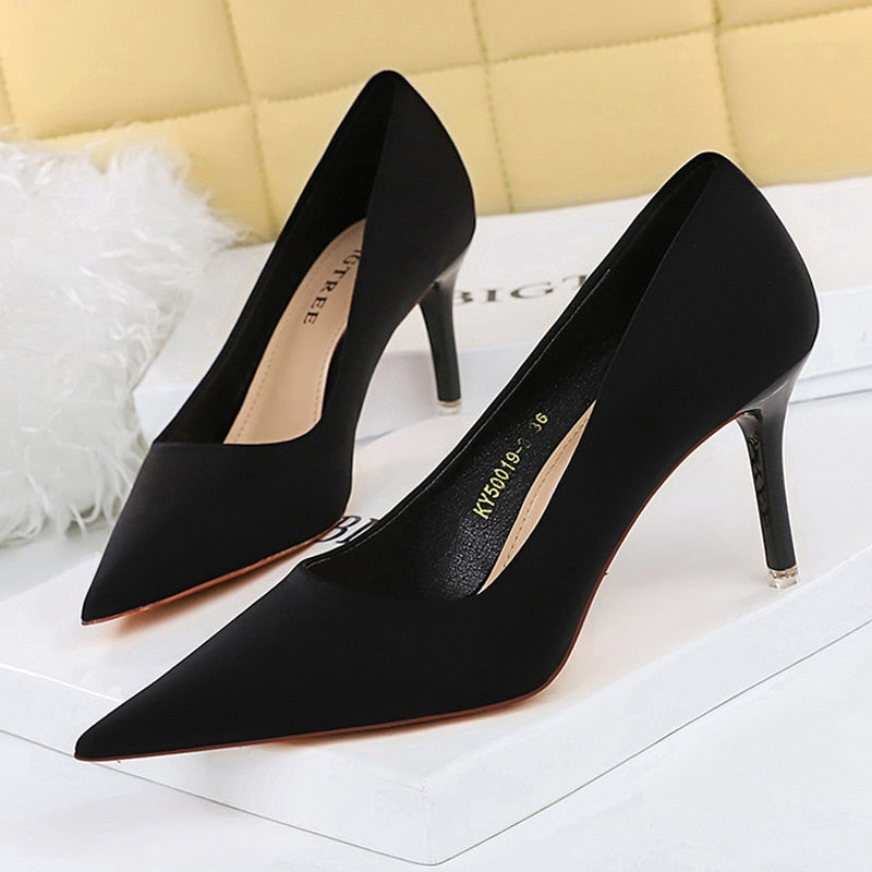 BIGTREE Shoes Satin Women Pumps 2024 New Purple High Heels Fashion Women Shoes Stiletto Luxury Noble Party Shoes Women Heels black-7.5cm