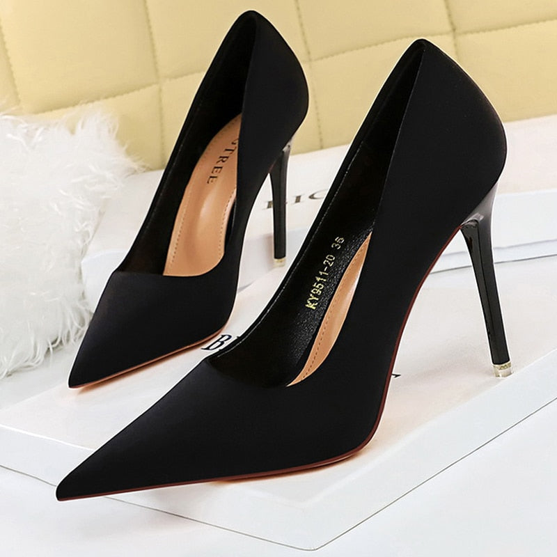 BIGTREE Shoes Satin Women Pumps 2024 New Purple High Heels Fashion Women Shoes Stiletto Luxury Noble Party Shoes Women Heels black-10.5cm