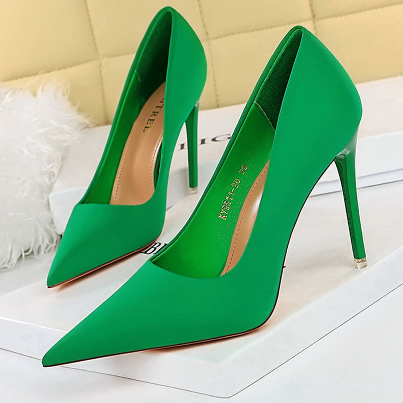 BIGTREE Shoes Satin Women Pumps 2024 New Purple High Heels Fashion Women Shoes Stiletto Luxury Noble Party Shoes Women Heels green-10.5cm