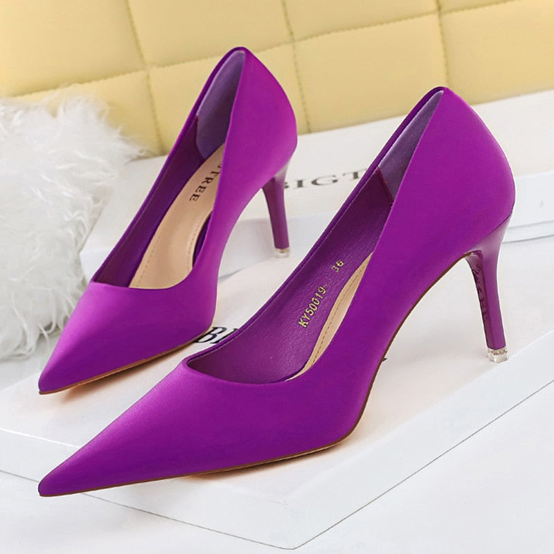 BIGTREE Shoes Satin Women Pumps 2024 New Purple High Heels Fashion Women Shoes Stiletto Luxury Noble Party Shoes Women Heels Purple-7.5cm