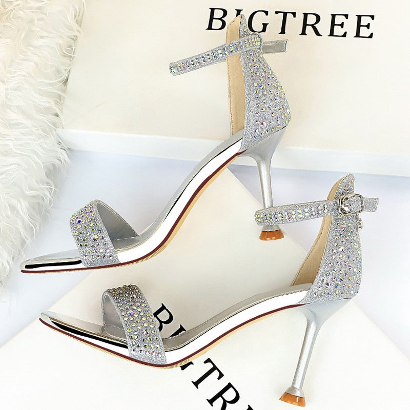 BIGTREE Shoes Sexy High Heels Women Pumps Sparkle Sequins Stiletto Heels 10 Cm Party Shoes Women Heels Summer Women Sandals New 1688-3-sliver8.5cm