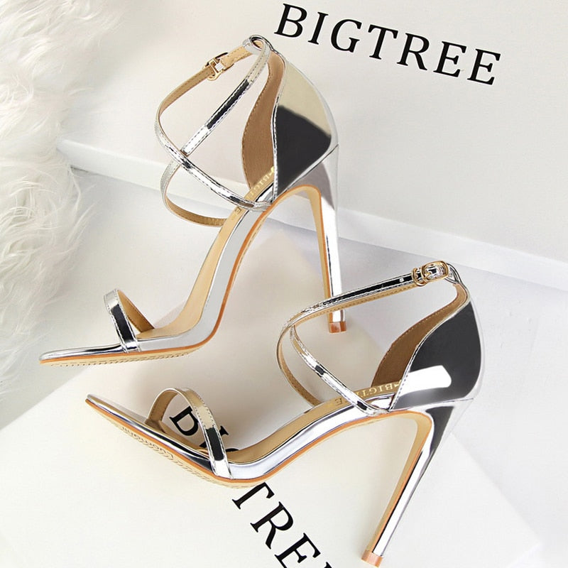 BIGTREE Shoes Sexy High Heels Women Pumps Sparkle Sequins Stiletto Heels 10 Cm Party Shoes Women Heels Summer Women Sandals New 126-8-sliver11cm