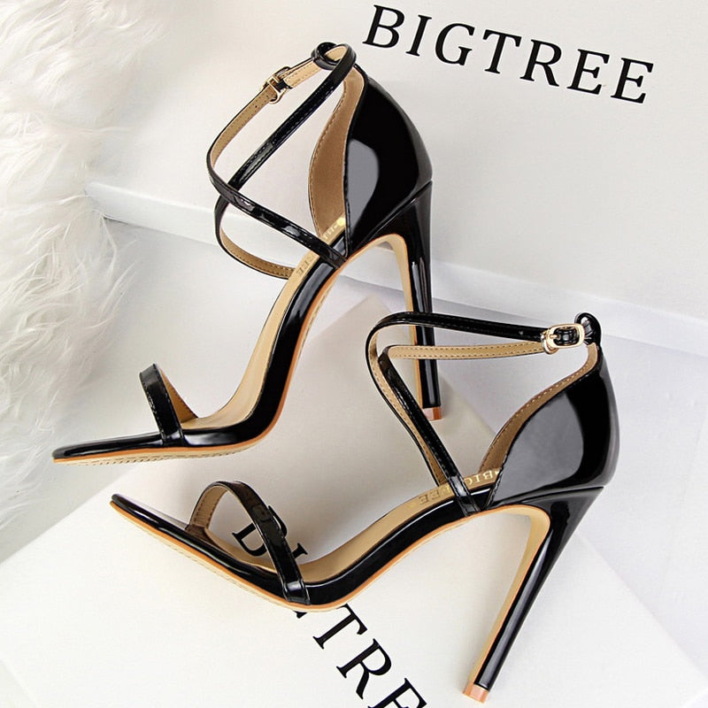 BIGTREE Shoes Sexy High Heels Women Pumps Sparkle Sequins Stiletto Heels 10 Cm Party Shoes Women Heels Summer Women Sandals New 126-8-black11cm