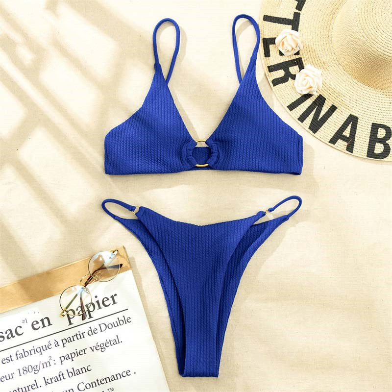 BIKINI Style Lns Solid Color Swimsuit Sapphire