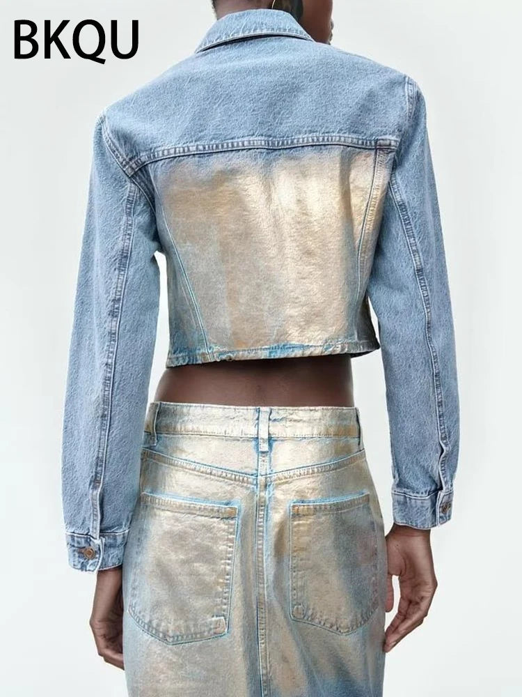 BKQU Elegant Split Straight Denim Skirts Women 2023 Fashion High Waist Office Ladies Long Skirt Basic Contrast Color Maxi Skirts