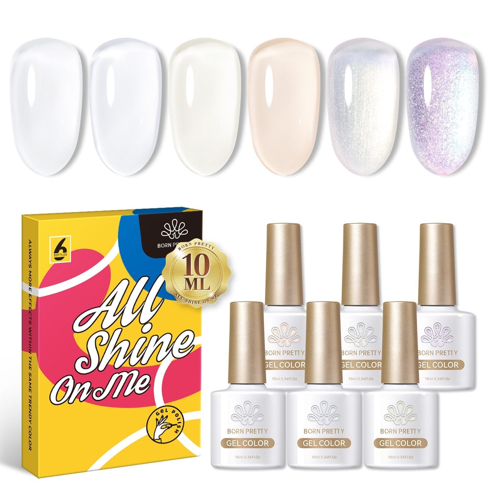 BORN PRETTY 10ml Nude Pink Gel 6PCS Nail Polish Set Milky Jelly Pink Transparent Serise Soak Off UV LED Nail Gel Varnish Kit 55678