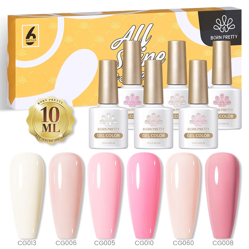 BORN PRETTY 10ml Nude Pink Gel 6PCS Nail Polish Set Milky Jelly Pink Transparent Serise Soak Off UV LED Nail Gel Varnish Kit 6Pcs New Set 21