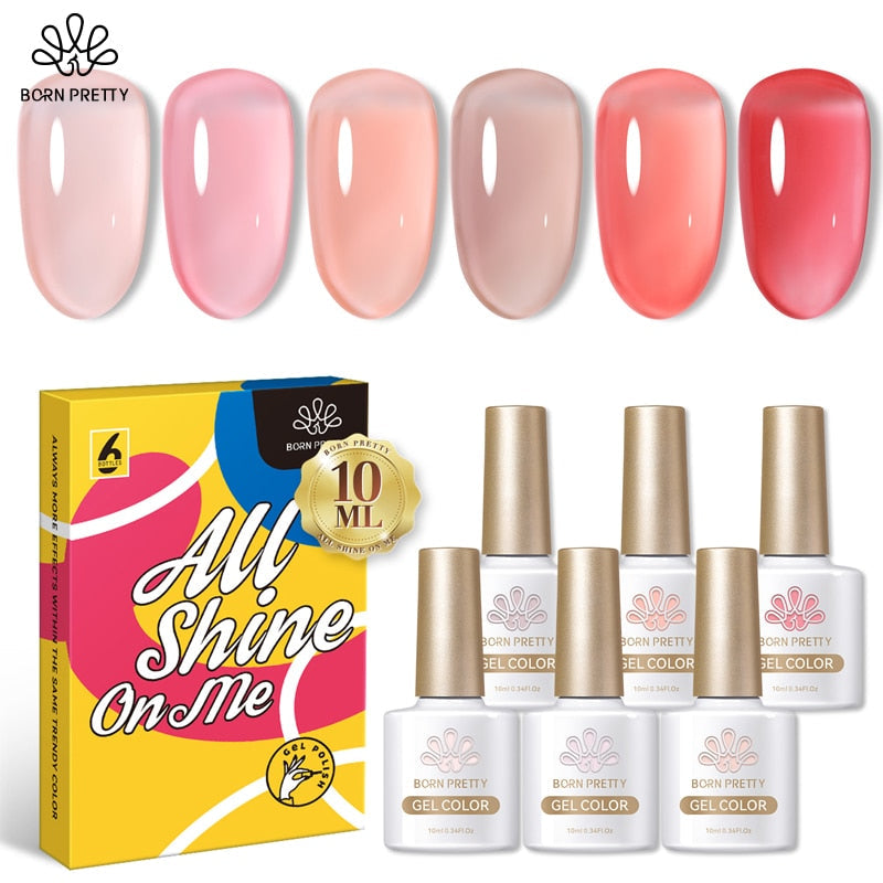 BORN PRETTY 10ml Nude Pink Gel 6PCS Nail Polish Set Milky Jelly Pink Transparent Serise Soak Off UV LED Nail Gel Varnish Kit AMAIO