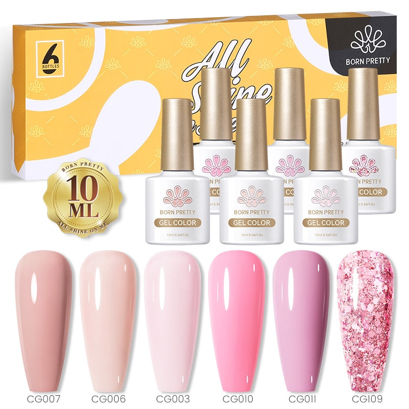 BORN PRETTY 10ml Nude Pink Gel 6PCS Nail Polish Set Milky Jelly Pink Transparent Serise Soak Off UV LED Nail Gel Varnish Kit 6Pcs New Set 3