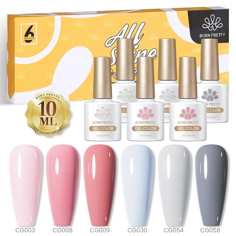 BORN PRETTY 10ml Nude Pink Gel 6PCS Nail Polish Set Milky Jelly Pink Transparent Serise Soak Off UV LED Nail Gel Varnish Kit 6Pcs New Set 10