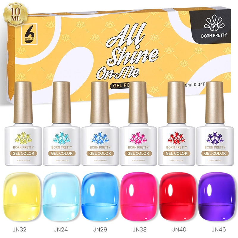 BORN PRETTY 6 Bottles 10ml Jelly Transparent Nail Gel Pink Nude Color Soak Off Gel Nail Polish for Manicure Jelly Set7