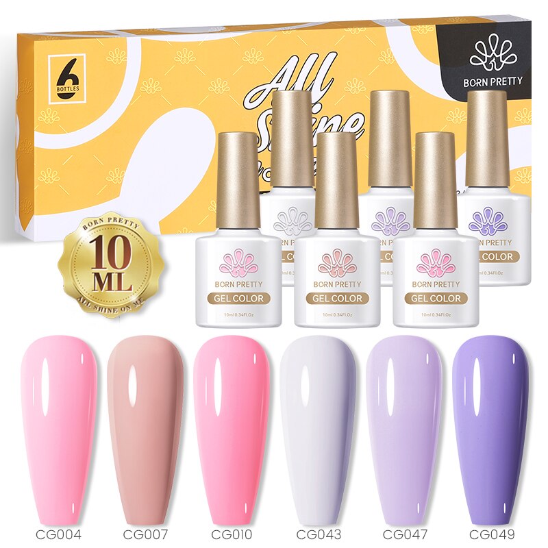BORN PRETTY 6 Bottles 10ml Jelly Transparent Nail Gel Pink Nude Color Soak Off Gel Nail Polish for Manicure s4