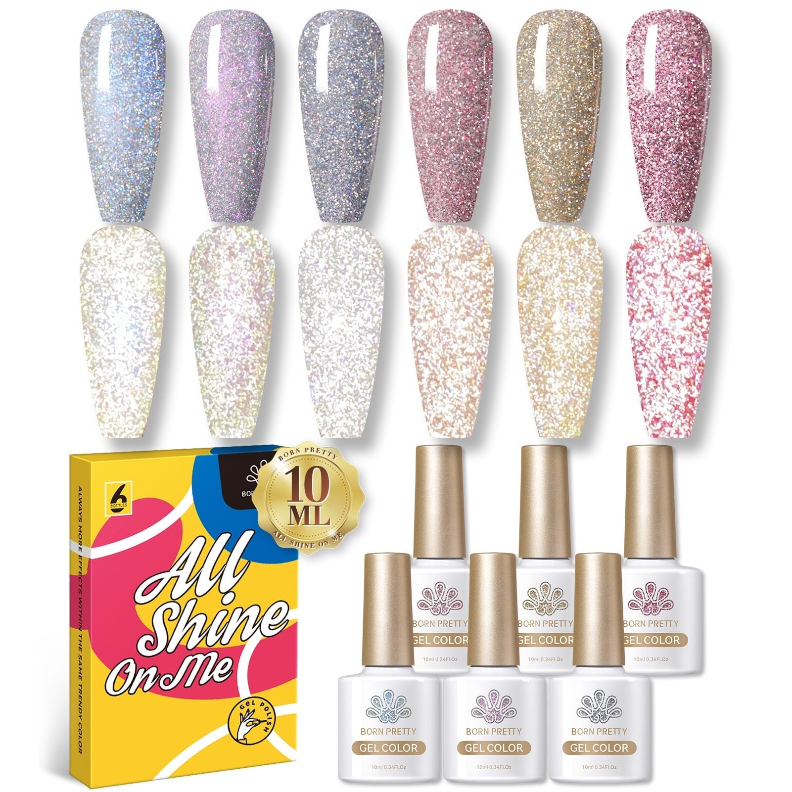 BORN PRETTY 6 Bottles 10ml Jelly Transparent Nail Gel Pink Nude Color Soak Off Gel Nail Polish for Manicure 55731