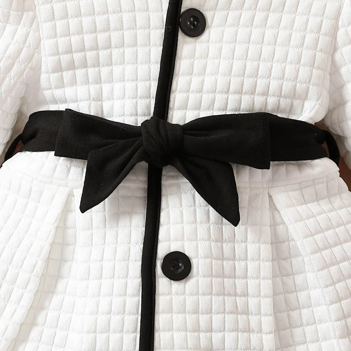 Baby Girls Fashion Autumn And Winter Thermal Belted Dress Set Princess Coat Classic Black And White Color Contrast Cardigan