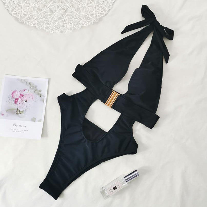 Backless Bathing Suit Summer Beachwear Monokini Black