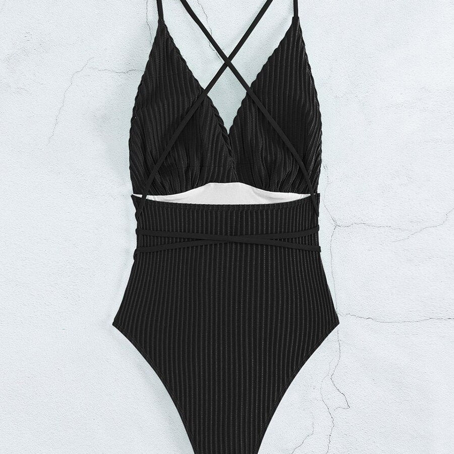 Bandage Deep V One Piece Swimsuit -  Swimwear Female Sexy Summer Beach Wear Swimming for Women Bathing Suit Monokini AMAIO