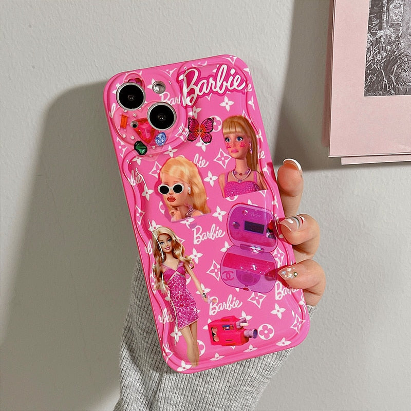 Barbie Cartoon Doll Iphone13Promax Case Iphone12 Protective Cover 11 Soft Xs Silicone Xr Anti-Fall 14Plus Airbags Phone Holder