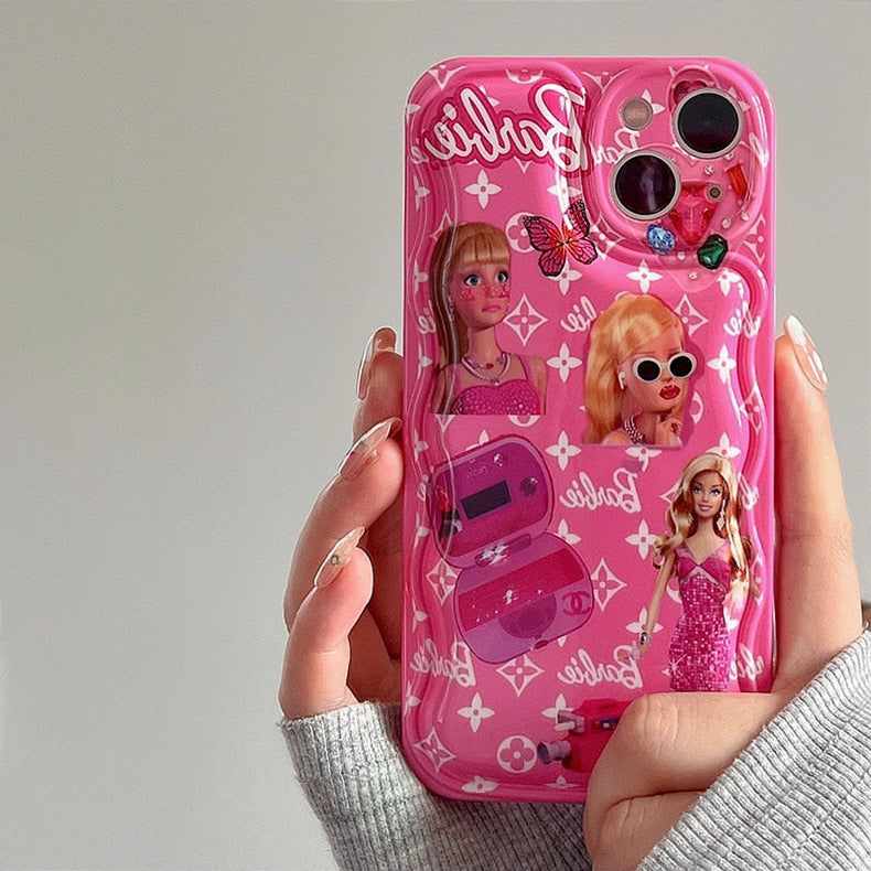 Barbie Cartoon Doll Iphone13Promax Case Iphone12 Protective Cover 11 Soft Xs Silicone Xr Anti-Fall 14Plus Airbags Phone Holder