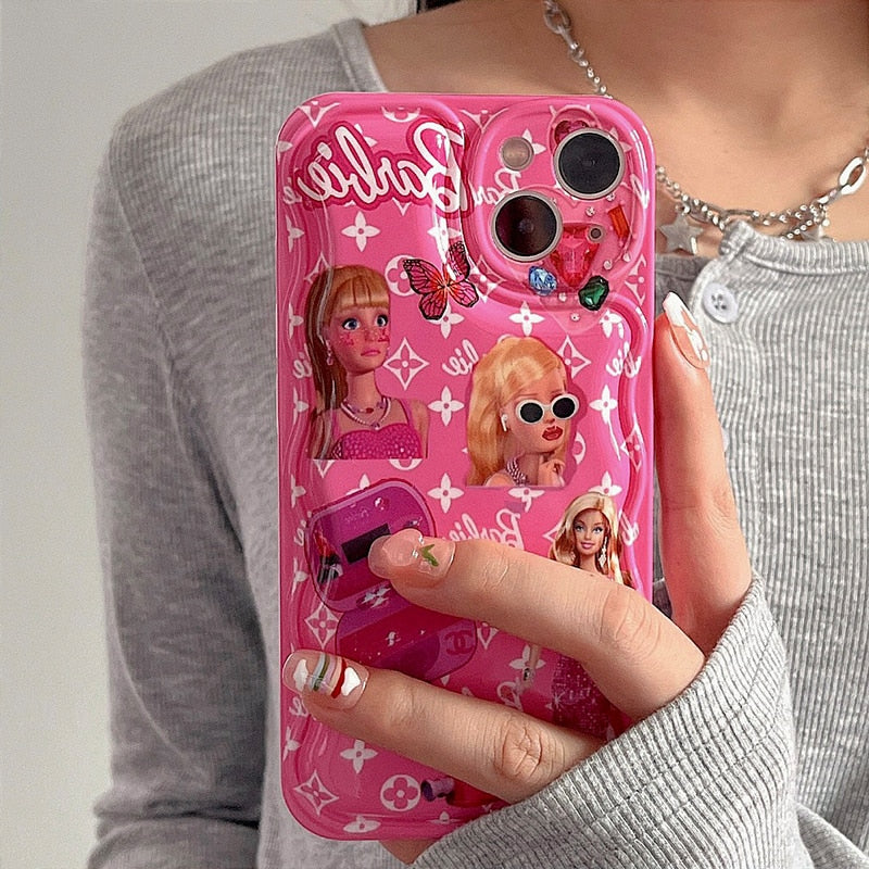 Barbie Cartoon Doll Iphone13Promax Case Iphone12 Protective Cover 11 Soft Xs Silicone Xr Anti-Fall 14Plus Airbags Phone Holder AMAIO