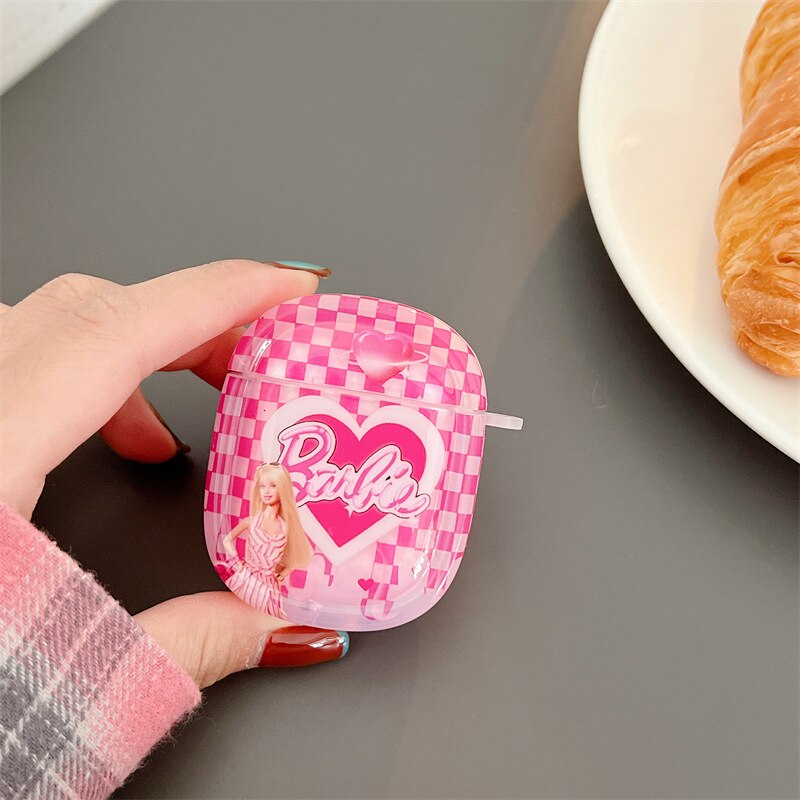 Barbie Checkerboard Airpods 12 Pro Protective Sleeve Cute Y2K Girls Wireless Bluetooth Headphone Sleeve Silicone Holder Gift Toy headphone cover