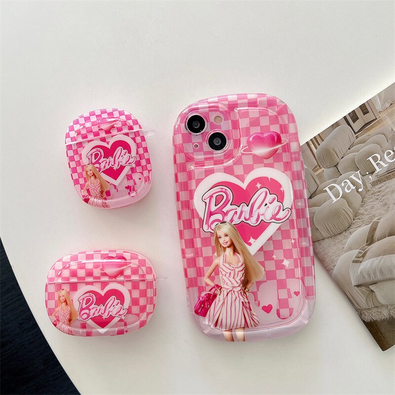 Barbie Checkerboard Airpods 12 Pro Protective Sleeve Cute Y2K Girls Wireless Bluetooth Headphone Sleeve Silicone Holder Gift Toy