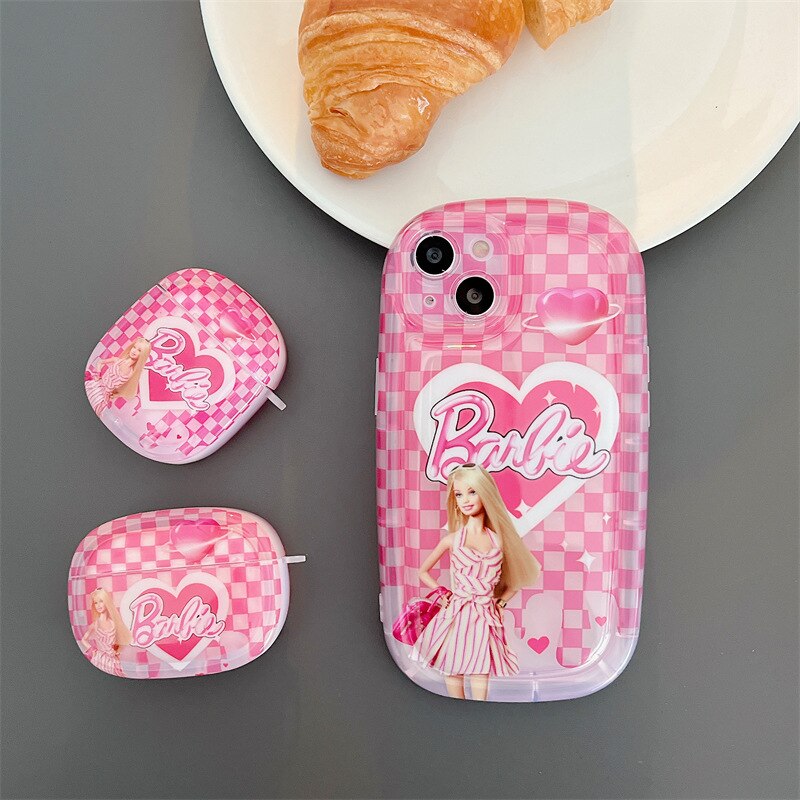 Barbie Checkerboard Airpods 12 Pro Protective Sleeve Cute Y2K Girls Wireless Bluetooth Headphone Sleeve Silicone Holder Gift Toy