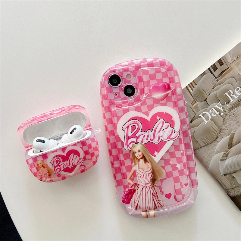 Barbie Checkerboard Airpods 12 Pro Protective Sleeve Cute Y2K Girls Wireless Bluetooth Headphone Sleeve Silicone Holder Gift Toy AMAIO